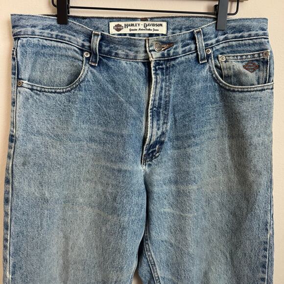 Harley Davidson Men Straight Leg Light Wash Denim Jeans 34 x 32 Distressed Biker - Picture 5 of 12
